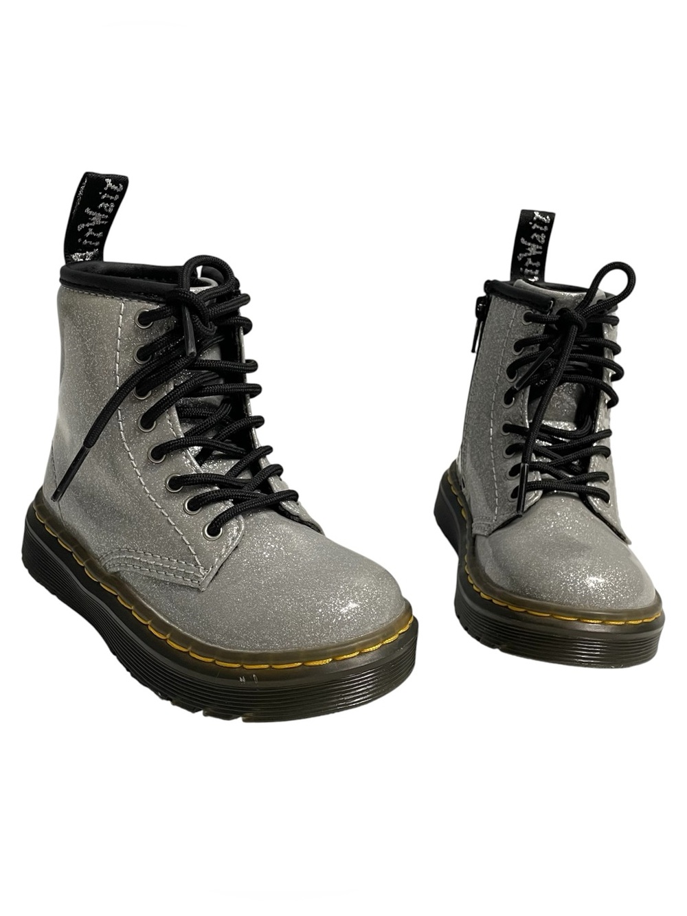 Dr Martens zavalat Silver Glitter Lace-Up Combat Boots toddler girl size 7